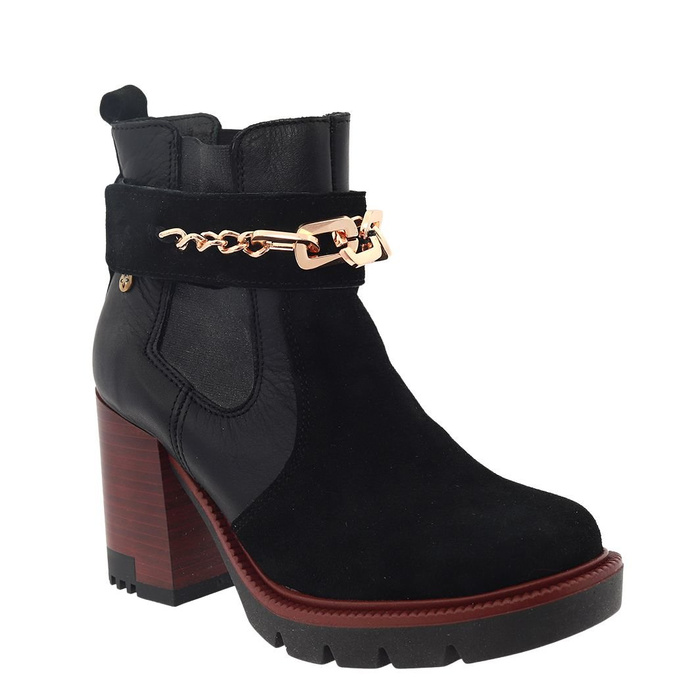 Botki na obcasie skórzane czarne Maciejka