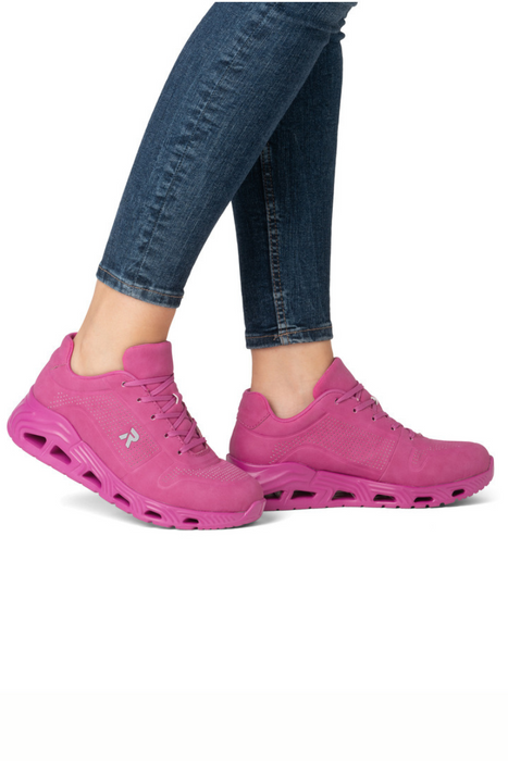 Fuksja sneakersy na platformie sznurowane z ekoskóry Rieker