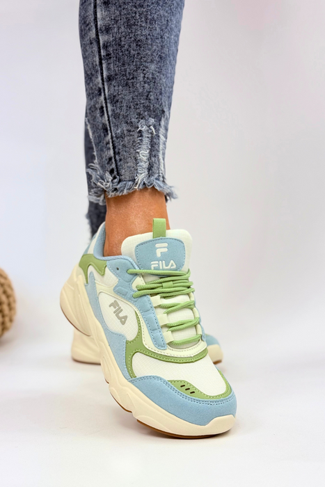 Biało niebieskie sneakersy sznurowane z ekoskóry Fila