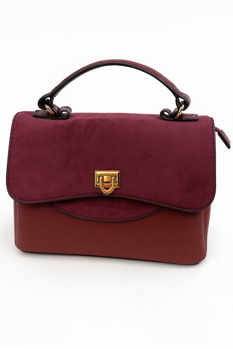 Damska torebka trzykomorowa z klapą bordowa