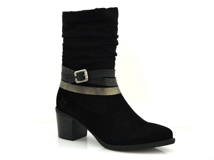 Kozaki RIEKER Y2088-00 czarne zamszowe