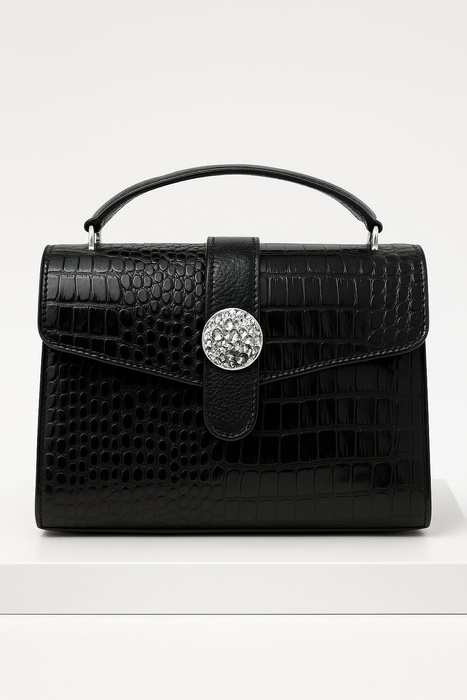 Torebka damska lakierowana z klapą do ręki czarna