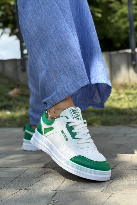 Biało zielone sneakersy damskie sznurowane Big Star