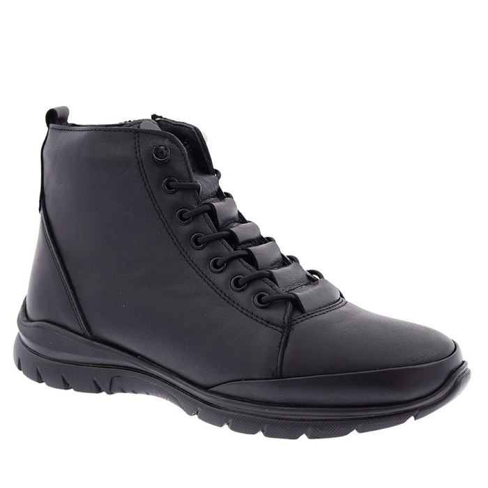 Botki sportowe skórzane czarne damskie sznurowane Modo