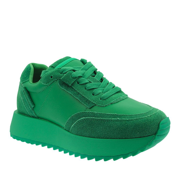 Sneakersy skórzane zamszowe na platformie w kolorze zielonym