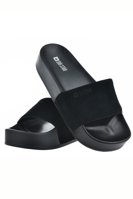 Damskie klapki czarne zamszowe na platformie Big Star