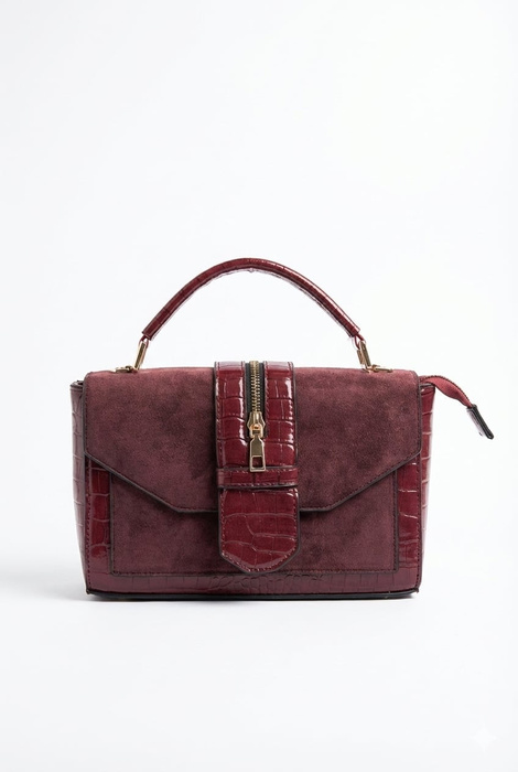 Torebka damska mała lakierowana z klapą z ozdobnym zamkiem bordowa 