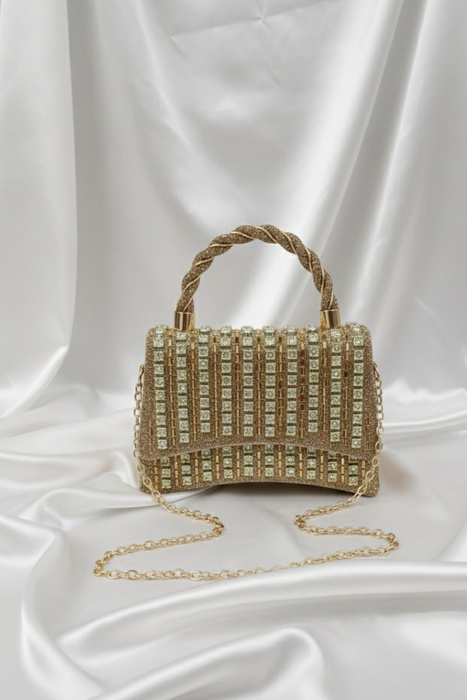 Torebka wizytowa z cyrkoniami na magnes w kolorze złotym