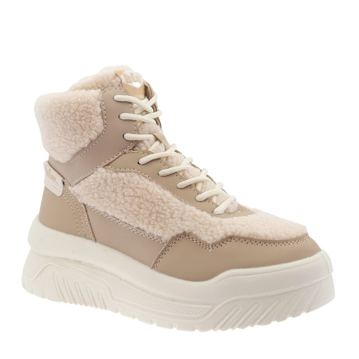 Botki zimowe beżowe damskie na platformie ocieplane