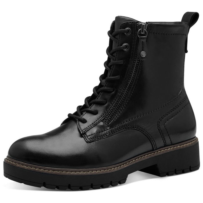 Чорні жіночі шкіряні чоботи на плоскому ходу з декоративною блискавкою Tamaris