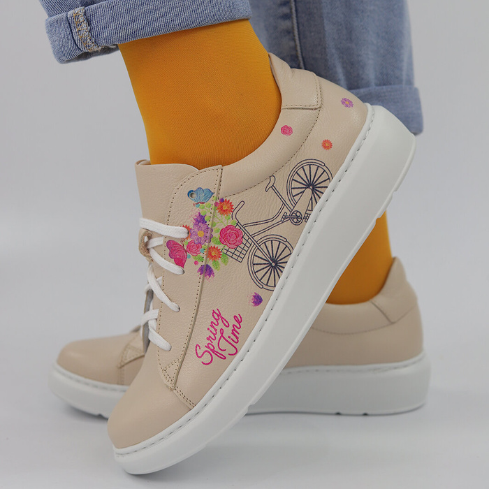 Бежеві шкіряні кросівки на платформі Nicoll