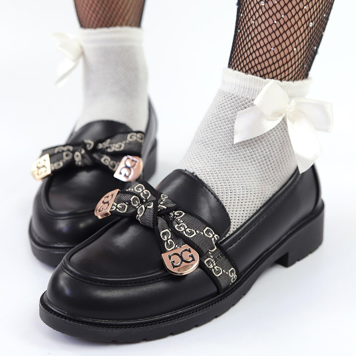 Жіночі чорні мокасини з декоративним бантом