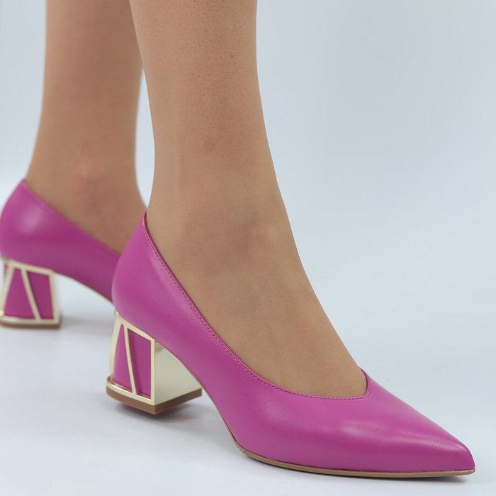 Шкіряні човники з декоративним блоком Kordel кольору фуксії